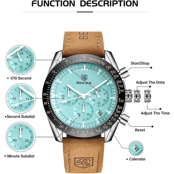 ⚡Watches for Men Analog Quartz Chronograph 30M Waterproof Luminous Elegant Gift - Picture 3 of 10